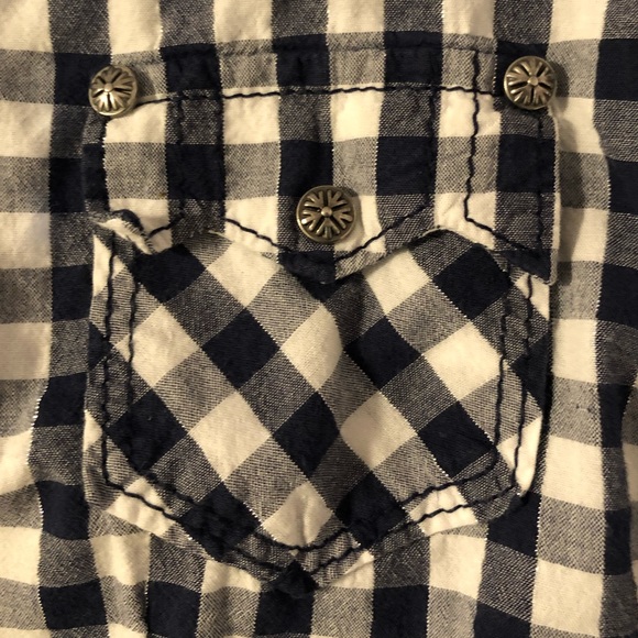 Ariat western style dark blue white checkered fitted long sleeve button fron top - Picture 7 of 16